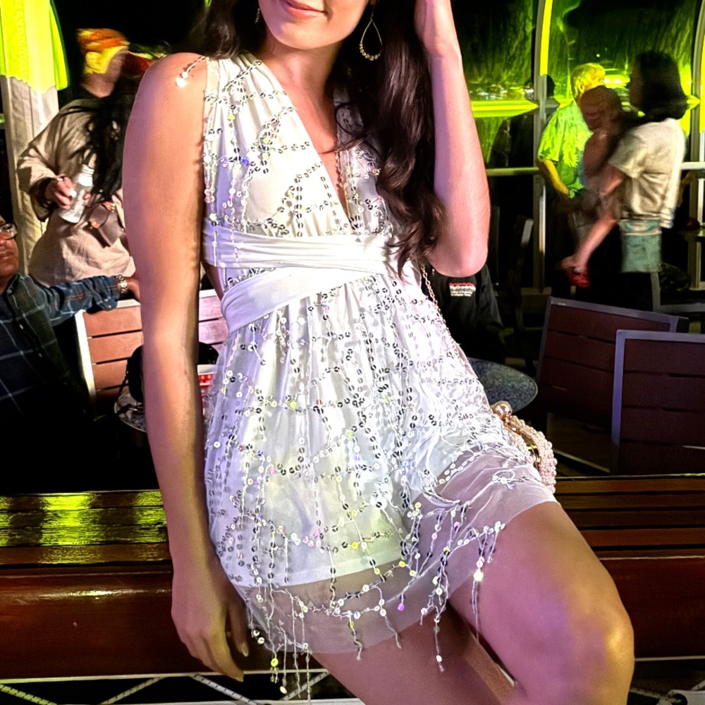 Silver Sequin V-Neck Romper